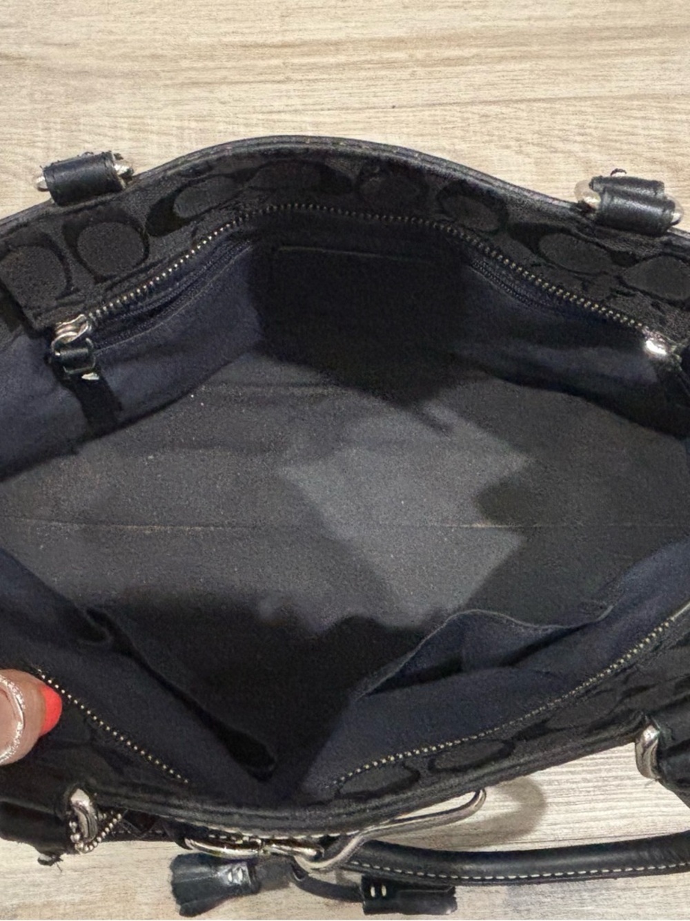 Coach Black Signature Canvas Tote with Silver Accent - Picture 7 of 11